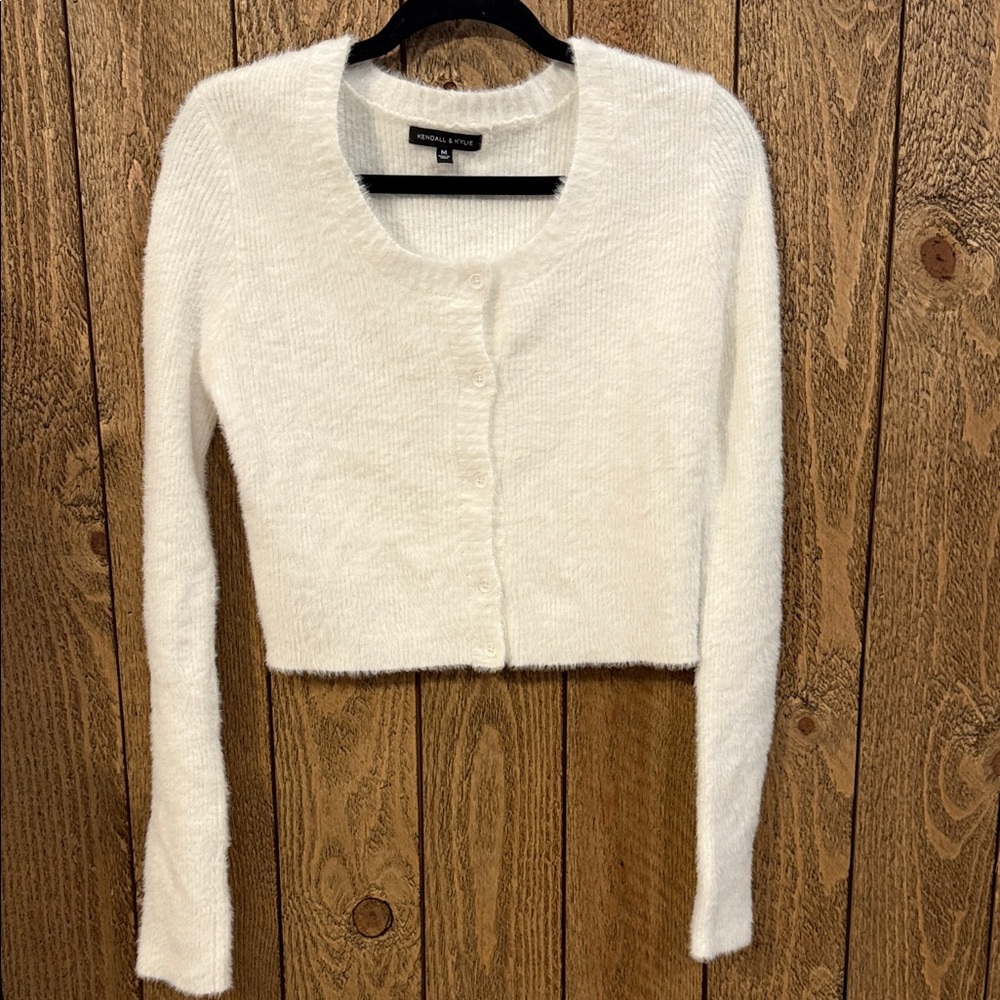 Kendall & Kylie Women's Ivory Cropped Cardigan ~ Medium